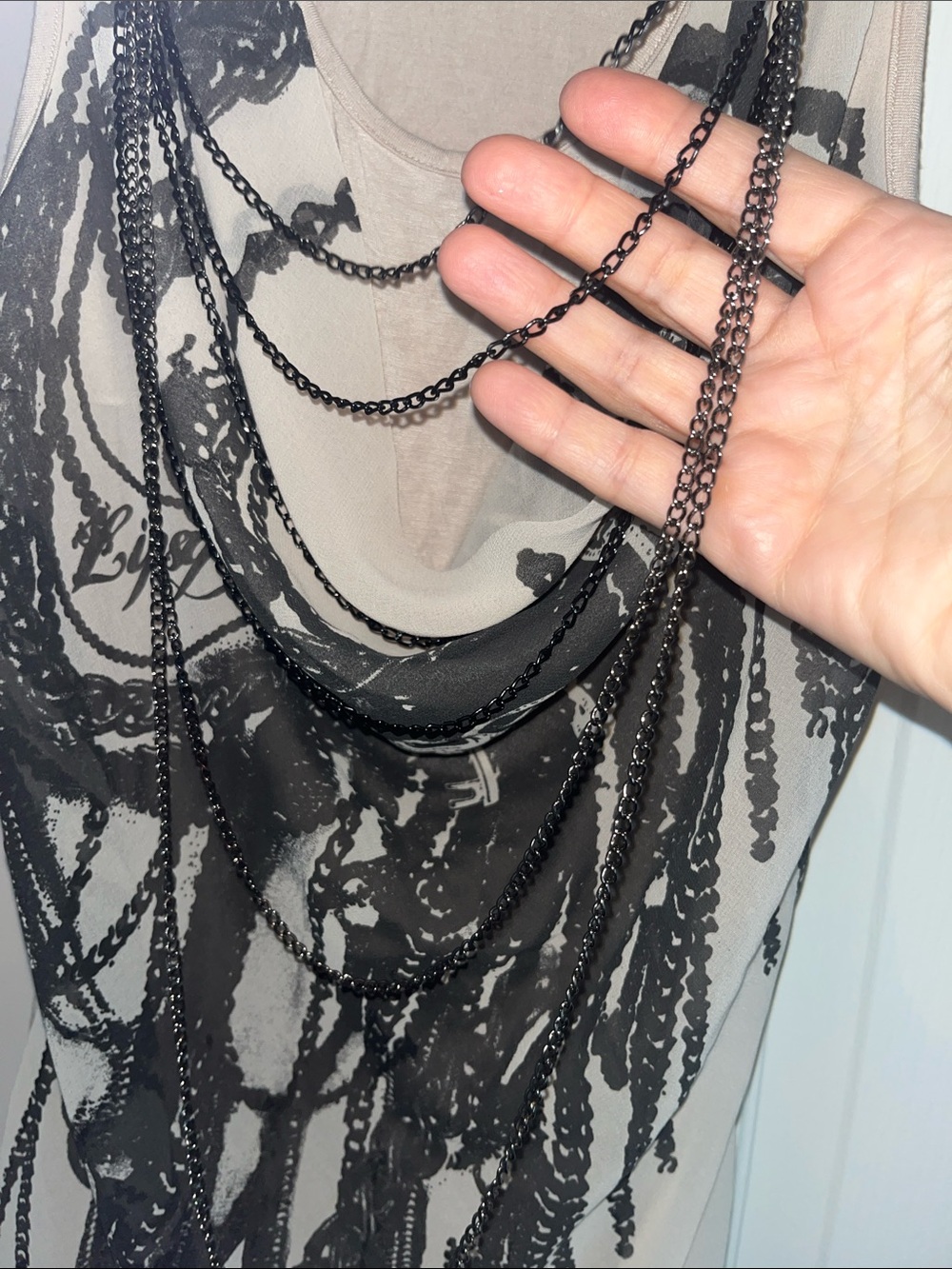 Lipsy Beige Tank Top with Black Chain Fringe Overlay - Picture 3 of 11